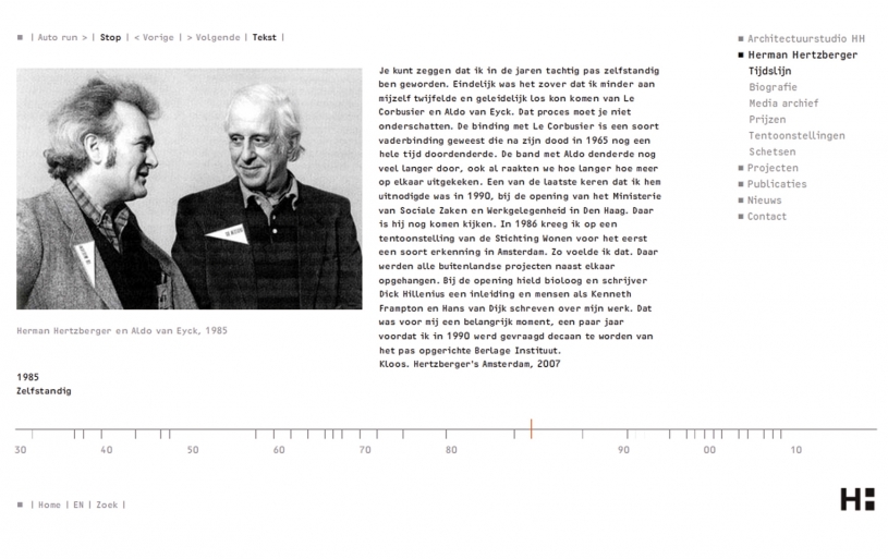 Architectuurstudio HH, website, Herman Hertzberger tijdslijn